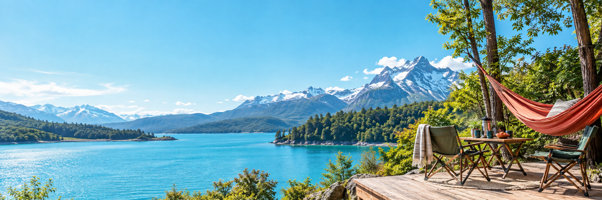 Ambiente de camping junto a un lago